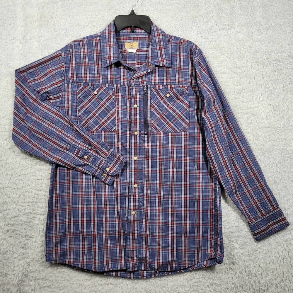 Haband Travelers Mens Medium Plaid Long Sleeve Pearl Snap Button Shirt